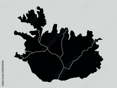 iceland map with regions isolated on white background. Map of iceland. Vector illustration photo