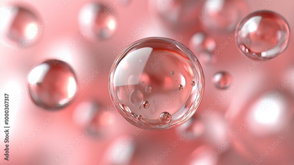Close-Up of Floating Translucent Spheres with Soft Pink Reflections