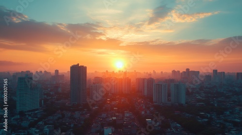 Sunset Over City Skyline