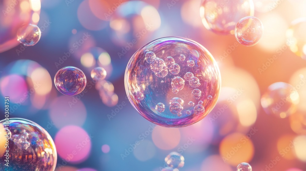 Floating Colorful Bubbles in Dreamy Light