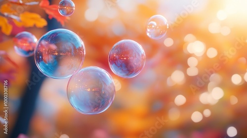 Autumn Leaves and Floating Bubbles