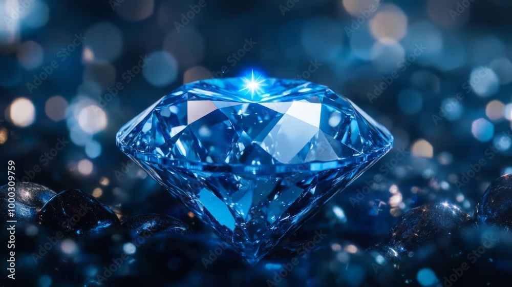 Blue Diamond Sparkling in Dark Background Blue Diamond Sparkling in Dark Background