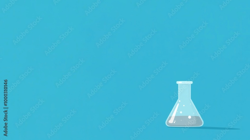 On a blue background there is an image of a conical flask. space for text On a blue background there is an image of a conical flask. space for text