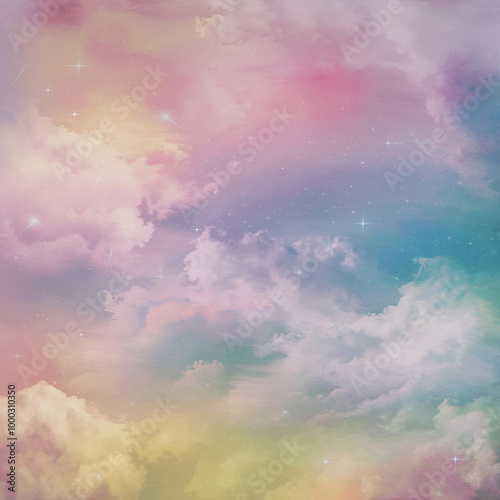 A smooth gradient background transitioning from soft pinks and lavender to light sky blue and pastel yellow, creating a dreamy, ethereal atmosphere that feels light and calming.