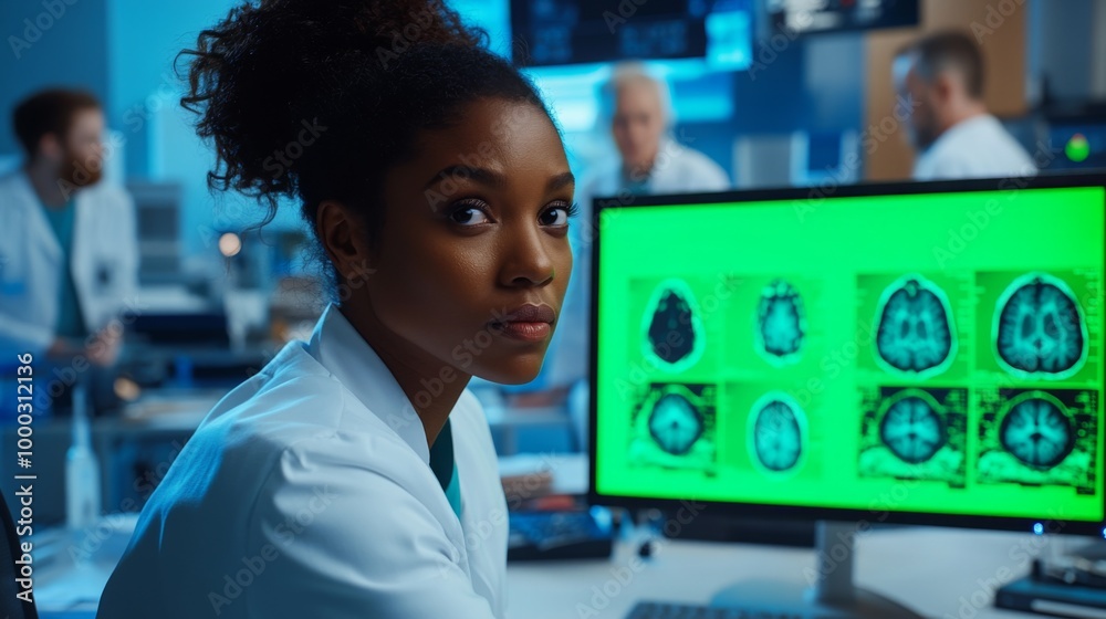 Female Medical Professional Analyzing Brain Scans in a Laboratory