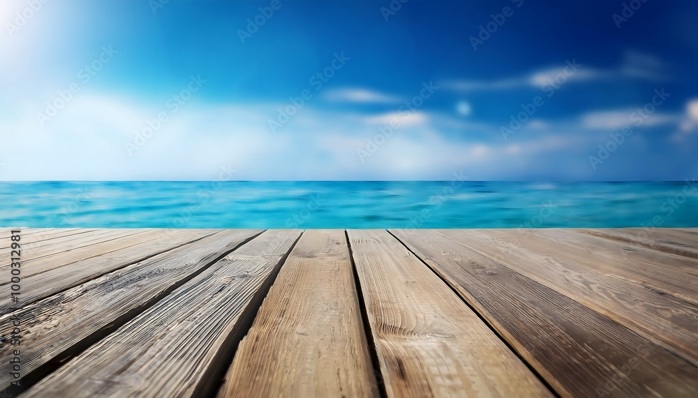 Wooden platform with the ocean in the background. Wooden platform with the ocean in the background.