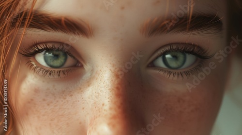 Close Up Portrait of a Woman with Green Eyes and Freckles