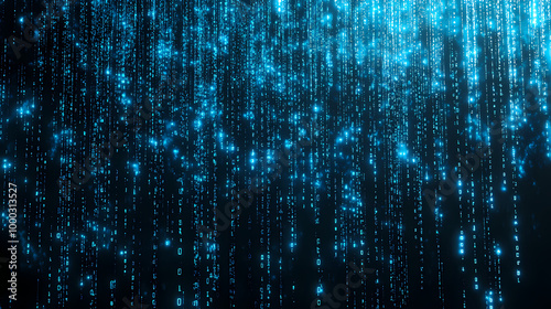 Wallpaper Mural Abstract graphic background - blue rain of binary digits on black background - 3d illustration. Digital Rain. Illustration Torontodigital.ca