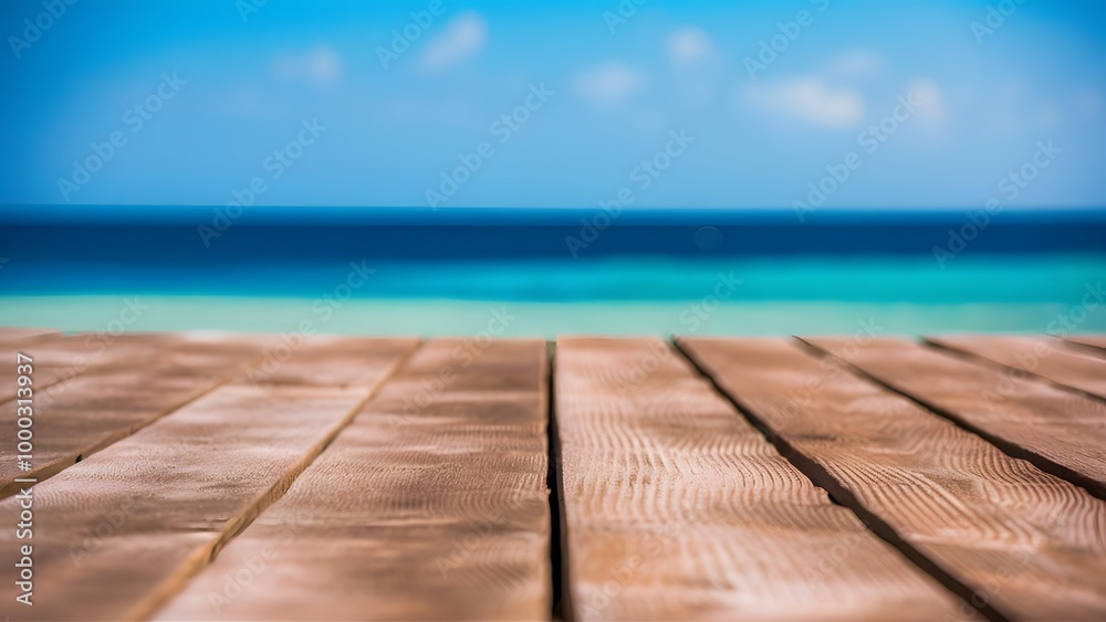 Wooden platform with the ocean in the background.