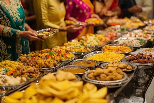 People are joyfully celebrating Diwali, surrounded by bright lights and a festive atmosphere. photo