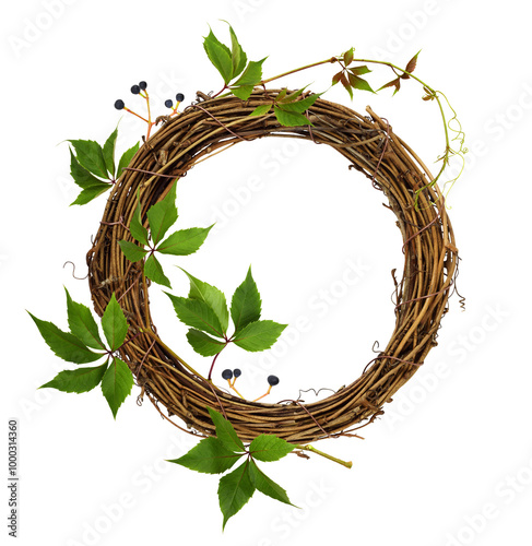 Dry brown rattan wreath wit...