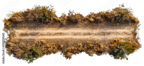 Dirt road path with transparent background cut out design element, top view photo