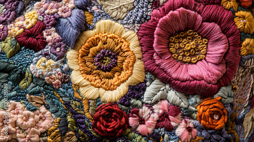 Create an image that showcases the intricate and artistic nature of embroidery. Focus on the beauty, craftsmanship, and creativity involved in this textile art form. Consider the following elements