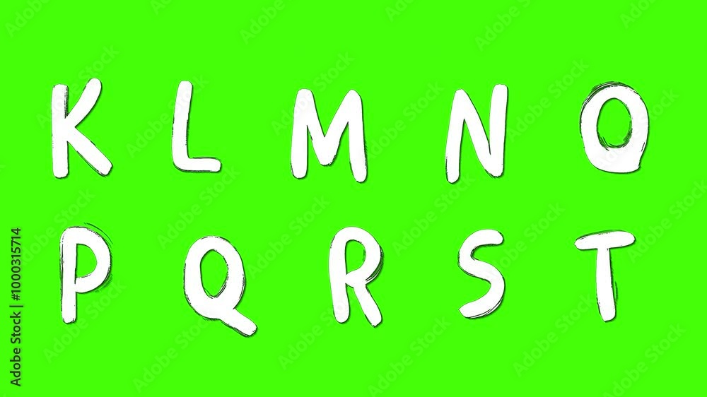 Set of animated characters of Latin English letters, alphabet in stopmotion animation style drawn by hand on green screen on chroma key background