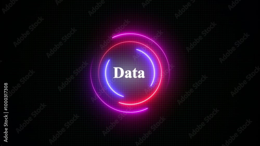 Data Text Effect Technology Background Neon circle with the word Data Text Effect Technology Background Neon circle with the word