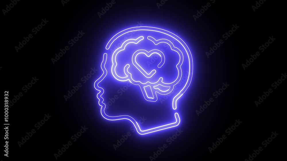 Glowing Neon Mental Health Icon Isolated on Dark Background. HD Video Motion Graphic Animation Glowing Neon Mental Health Icon Isolated on Dark Background. HD Video Motion Graphic Animation