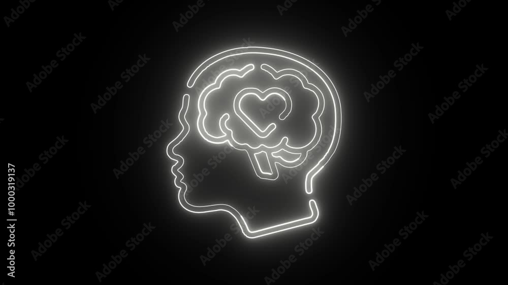Glowing Neon Mental Health Icon Isolated on Dark Background. HD Video Motion Graphic Animation Glowing Neon Mental Health Icon Isolated on Dark Background. HD Video Motion Graphic Animation