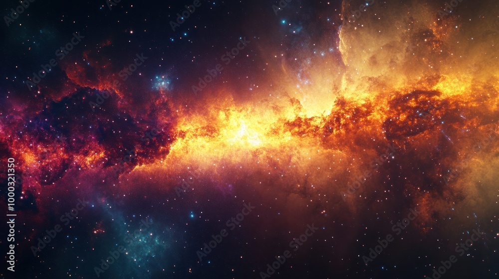 Cosmic Nebula with Orange and Red Gaseous Clouds and Scattered Stars Cosmic Nebula with Orange and Red Gaseous Clouds and Scattered Stars