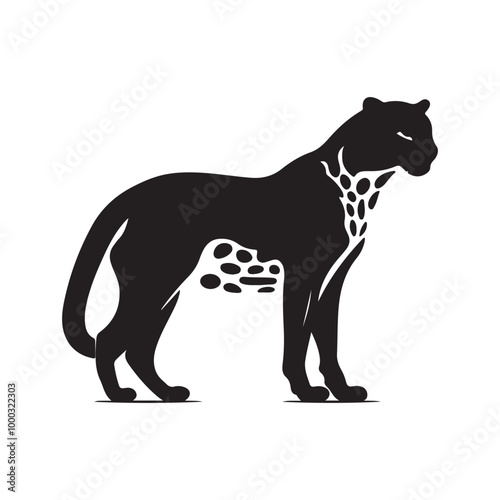 black silhouette of a Tiger with thick outline side view isolated