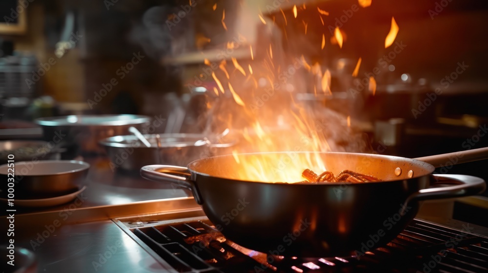Flamb?ed Dish in a Professional Kitchen