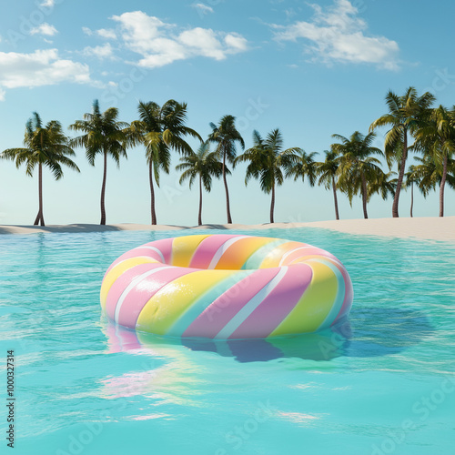 Colorful inflatable ring in tropical island water photo