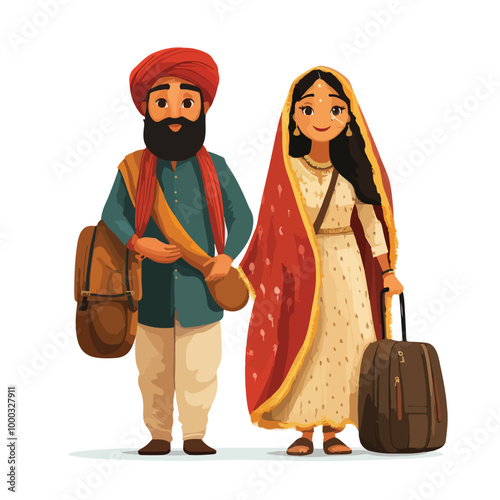 Punjabi Sardar Couple Vector Illustration