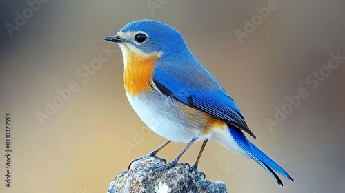 Embracing the Beauty of Nature: The Enchanting Red-flanked Bluetail (Tarsiger cyanurus) and Its Joyful Presence in the Springtime Landscape of March 2024 photo