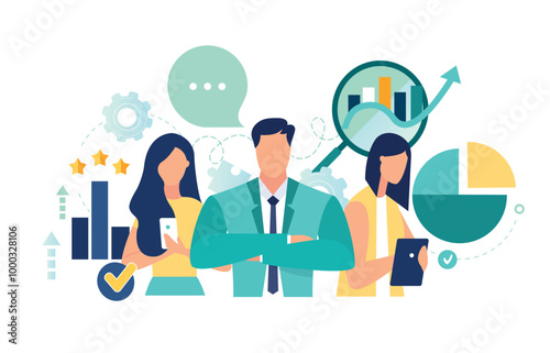 Success business. Successful business development team work concept plan and process symbol business activity. financial management concept, statistics and business report. vector illustration
