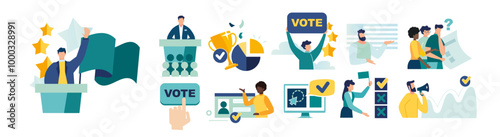 Voting in elections mark on form, solving and answer selection, problem solving finding right solution, ballot box social research voting. vector flat illustration fair elections