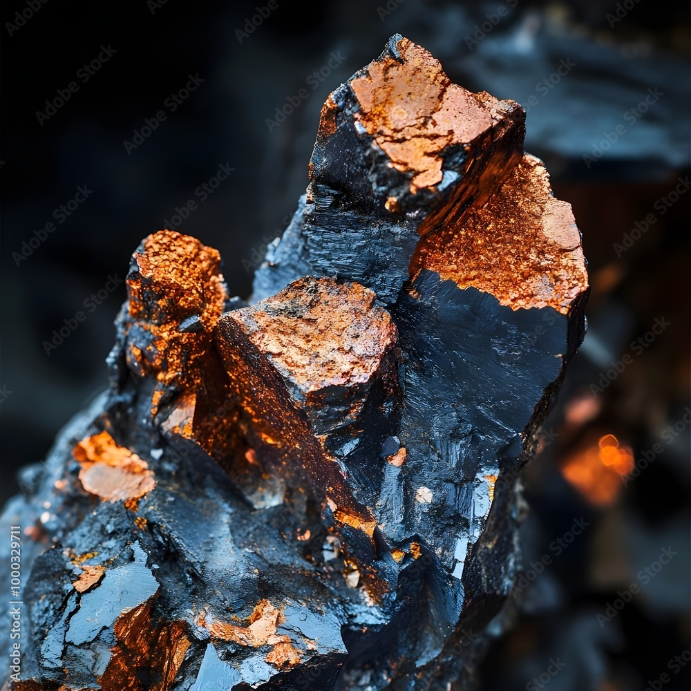 Macro shot of copper ore, highlighting its rich hues, sourced from mines for use in conductive material production. Macro shot of copper ore, highlighting its rich hues, sourced from mines for use in conductive material production.