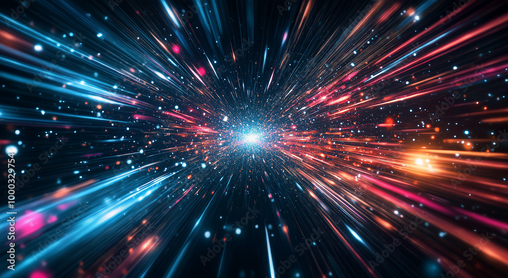 Naklejka premium Abstract background with colorful glowing lines on a dark black backdrop, a futuristic design for a technology