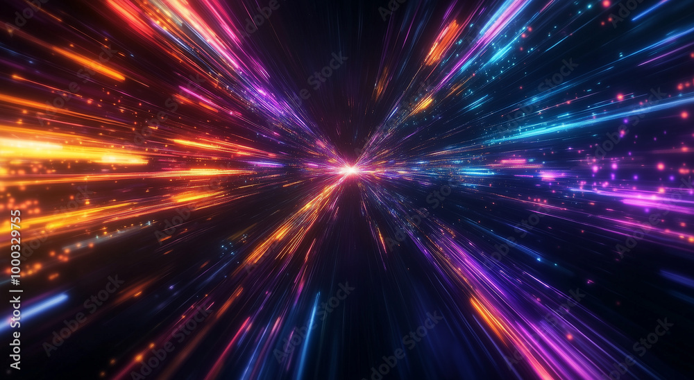 Obraz premium Abstract background with colorful glowing lines on a dark black backdrop, a futuristic design for a technology