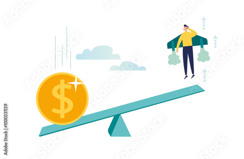 career ladder and personal success. springboard throws businessman good start, startup. investments help the project at startup vector illustration 