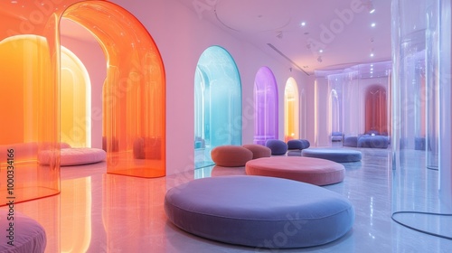 Modern Futuristic Lounge with Colorful Transparent Partitions