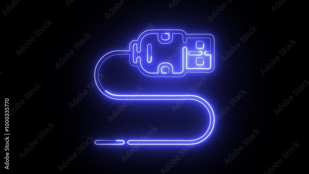 Glowing Neon Usb Cable Icon Isolated on Dark Background. HD Video Motion Graphic Animation Glowing Neon Usb Cable Icon Isolated on Dark Background. HD Video Motion Graphic Animation