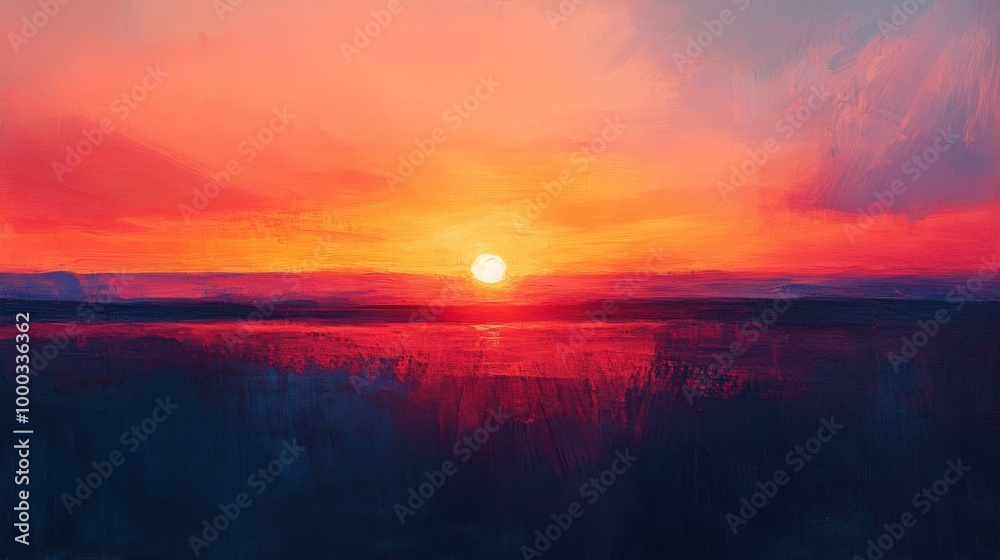 Naklejka premium Vivid Sunset Over Tranquil Waters