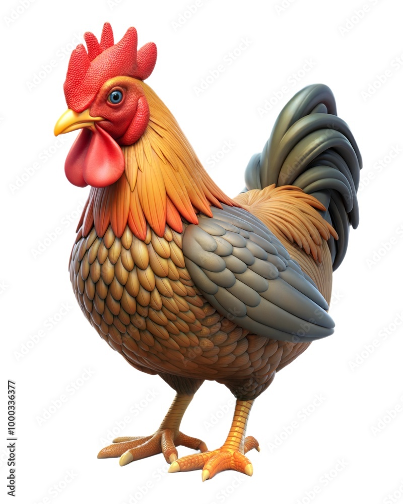 Fototapeta premium Playful Plastic Style Cartoon Cockrel: Vibrant, Fun Farmyard Rooster Character for Digital Art