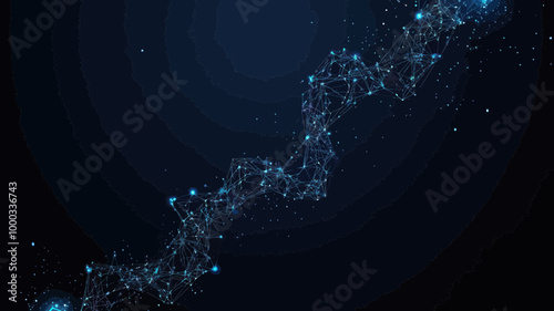 Abstract Chain Links in Space - Wireframe Starry Sky with Planets and Stars - Low Poly Vector Network