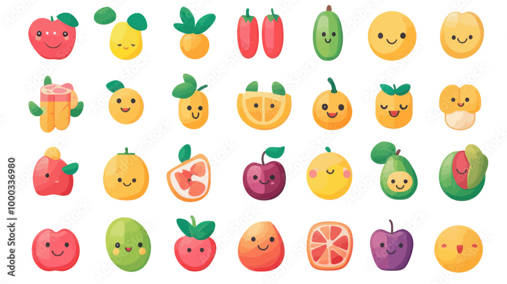 Fototapeta premium New Emojis for iOS 15.4 - Fully Editable Vector of Cute Cartoon Fruits with Various Expressions
