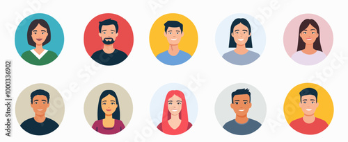 Diverse Set of Flat Design Avatars for Web and Social Media Profiles - Vector Illustration of Cartoon Characters for Digital Identity