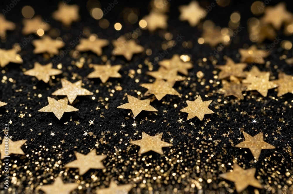 golden stars with glitter on festive dark background golden stars with glitter on festive dark background