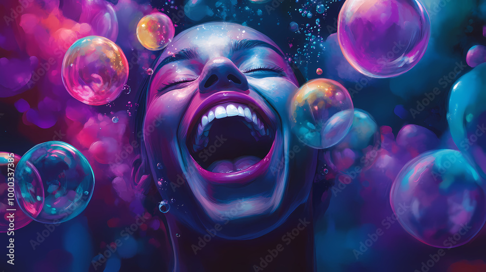Laughter therapy session in zero gravity chamber participants floating with colorful emotion bubbles emerging from their mouths. Zero Gravity. Illustration Laughter therapy session in zero gravity chamber participants floating with colorful emotion bubbles emerging from their mouths. Zero Gravity. Illustration
