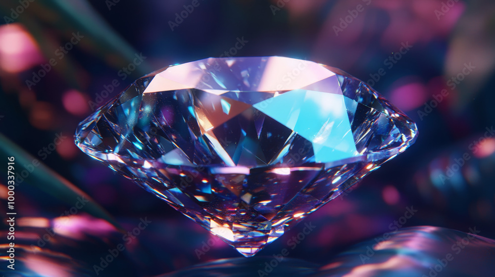 Depict a diamond or gemstone with many facets, each reflecting light differently. This can symbolize the various aspects or perspectives of a single concept, showing how each angle reveals something Depict a diamond or gemstone with many facets, each reflecting light differently. This can symbolize the various aspects or perspectives of a single concept, showing how each angle reveals something