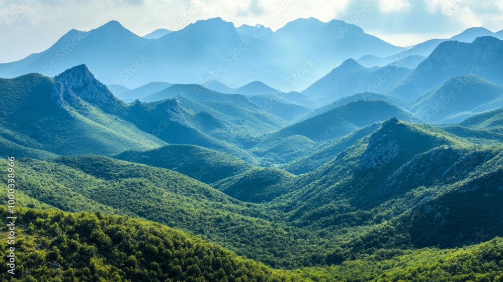 Scenic Mountain Range with Verdant Valleys Scenic Mountain Range with Verdant Valleys