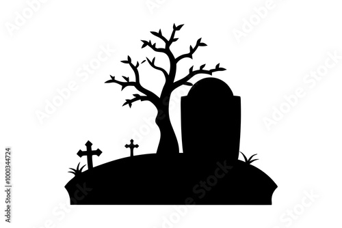 Tombstone halloween vector Silhouette Vector on white Background art, 
