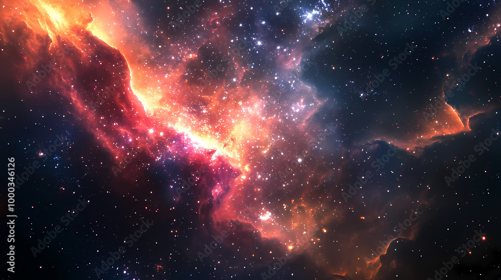 Fototapeta premium Star rains permeating heaven, like a fireworks in honor of the greatness of the unive. Deep Space Travel. Illustration