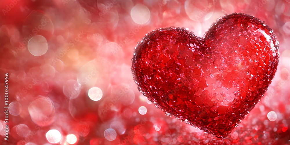 Glittering Red Heart with Sparkling Background