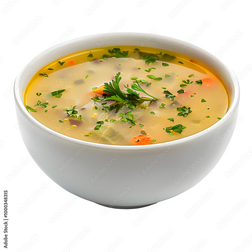 Tasty bowl of chicken soup made from scratch, topped with fragrant herbs and chopped veggies, ideal for a cozy dinner Tasty bowl of chicken soup made from scratch, topped with fragrant herbs and chopped veggies, ideal for a cozy dinner