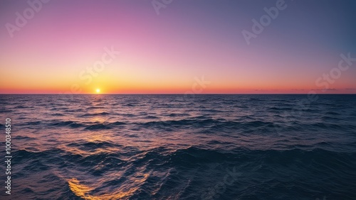 A serene sunset over the ocean, casting vibrant colors on the water's surface.