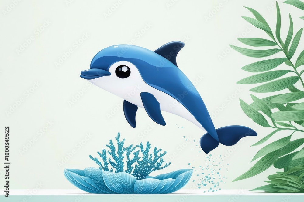 Naklejka premium White Dolphin Leaping Above the Ocean